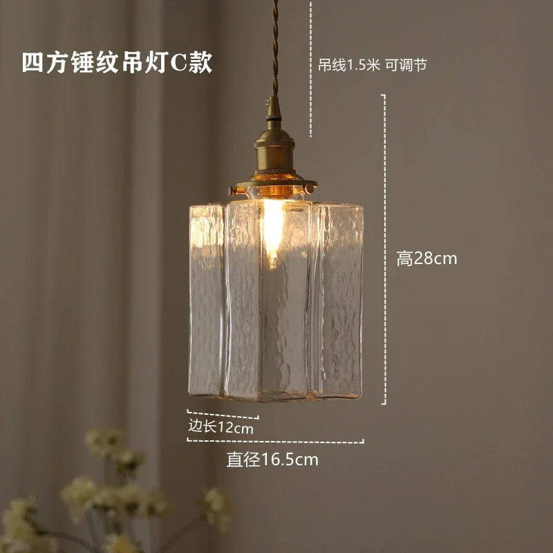 Modern New Style Malleolar Groove Glass Pendant Light Yellow Copper Dining Room Study Hotel Chandelier Lightingt E27 Home Decor