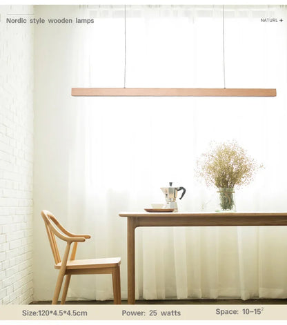 Nordic Long Wood Strip LED Pendant Light Dining Table Lamp Light Suspension Chandelier for Living Dining Room Lighting Fixture