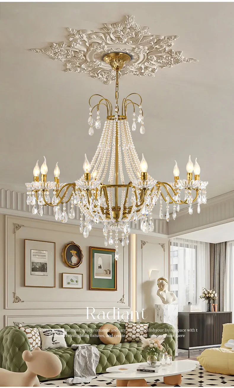 French Luxury Crystal Pendant Lights Ceiling Pendant Lamp Suspension Chandelier for Living Room Chandeliers Ceiling Light Lustre