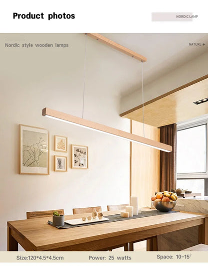 Nordic Long Wood Strip LED Pendant Light Dining Table Lamp Light Suspension Chandelier for Living Dining Room Lighting Fixture