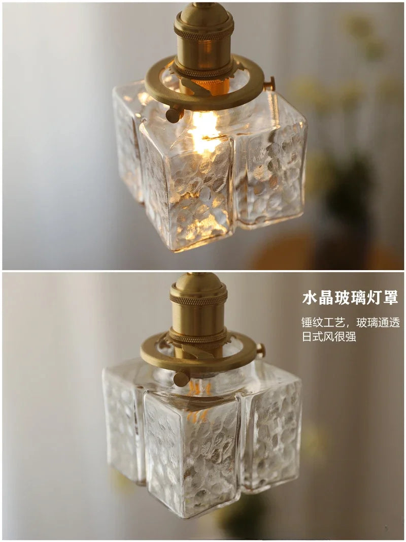 Modern New Style Malleolar Groove Glass Pendant Light Yellow Copper Dining Room Study Hotel Chandelier Lightingt E27 Home Decor