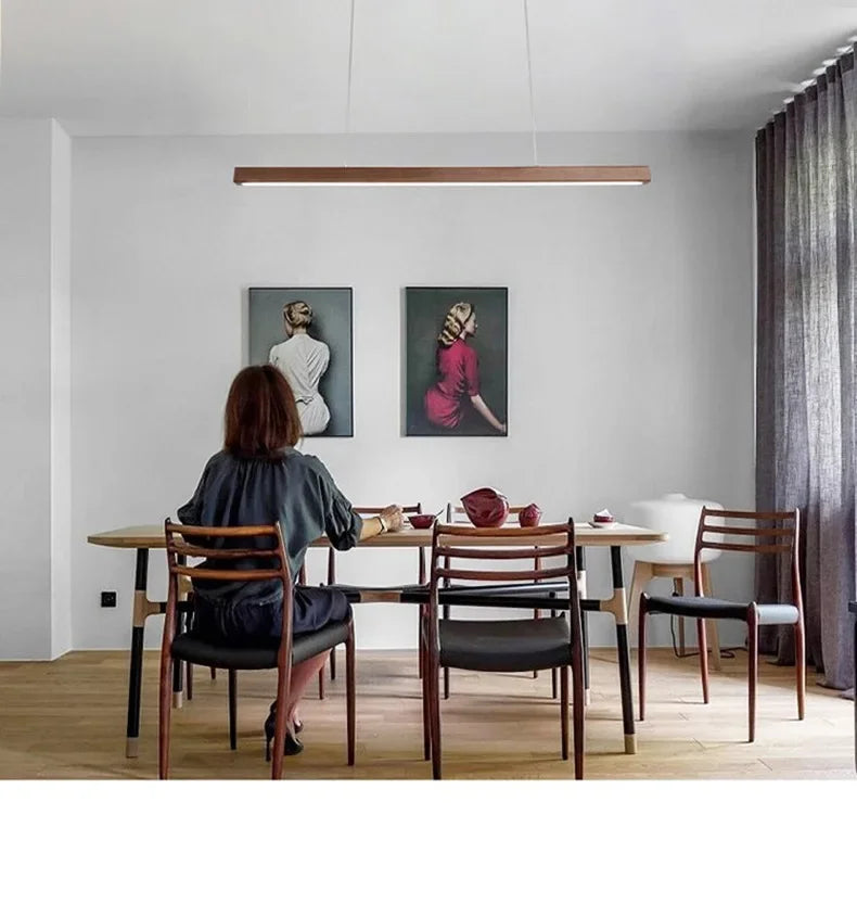 Nordic Long Wood Strip LED Pendant Light Dining Table Lamp Light Suspension Chandelier for Living Dining Room Lighting Fixture