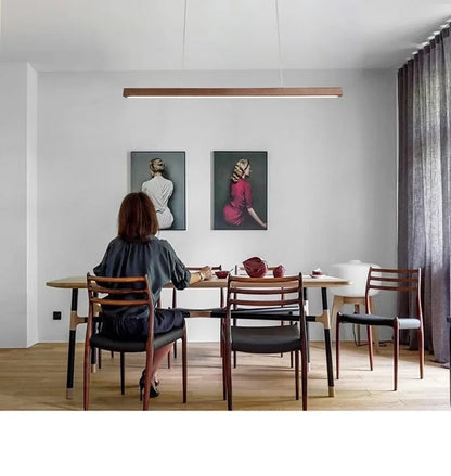 Nordic Long Wood Strip LED Pendant Light Dining Table Lamp Light Suspension Chandelier for Living Dining Room Lighting Fixture
