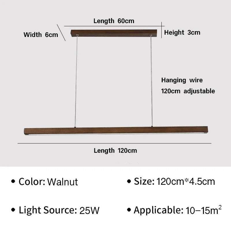 Nordic Long Wood Strip LED Pendant Light Dining Table Lamp Light Suspension Chandelier for Living Dining Room Lighting Fixture