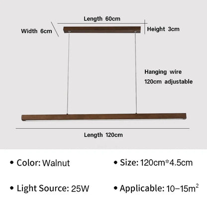 Nordic Long Wood Strip LED Pendant Light Dining Table Lamp Light Suspension Chandelier for Living Dining Room Lighting Fixture
