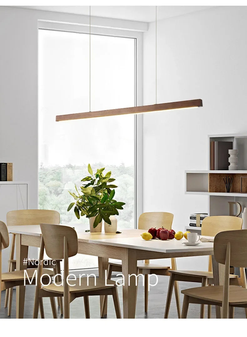 Nordic Long Wood Strip LED Pendant Light Dining Table Lamp Light Suspension Chandelier for Living Dining Room Lighting Fixture