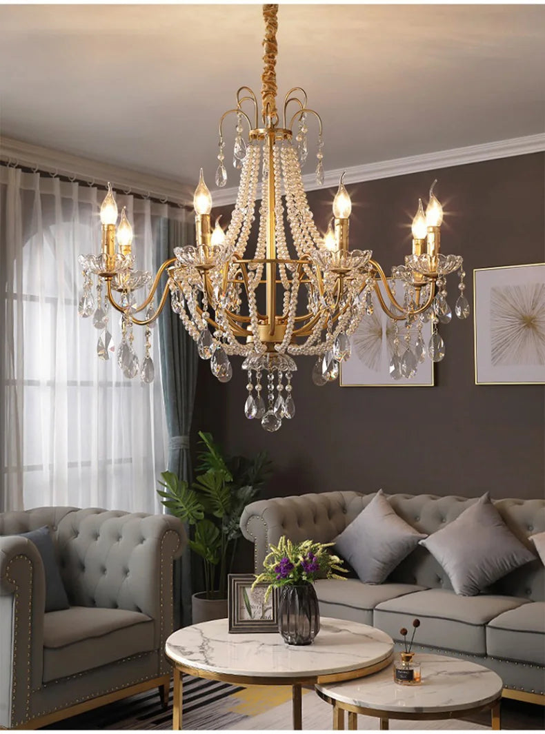 French Luxury Crystal Pendant Lights Ceiling Pendant Lamp Suspension Chandelier for Living Room Chandeliers Ceiling Light Lustre
