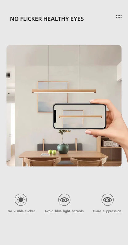 Nordic Long Wood Strip LED Pendant Light Dining Table Lamp Light Suspension Chandelier for Living Dining Room Lighting Fixture