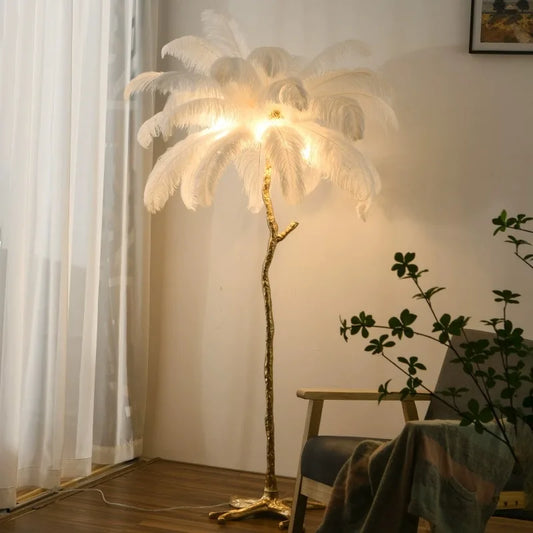 Modern Ostrich Feather Floor Lights Luxury Nordic LED Standing Lights Broadcast Room Restaurant Decor Atmosphere Table Lamp