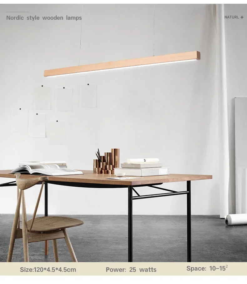 Nordic Long Wood Strip LED Pendant Light Dining Table Lamp Light Suspension Chandelier for Living Dining Room Lighting Fixture