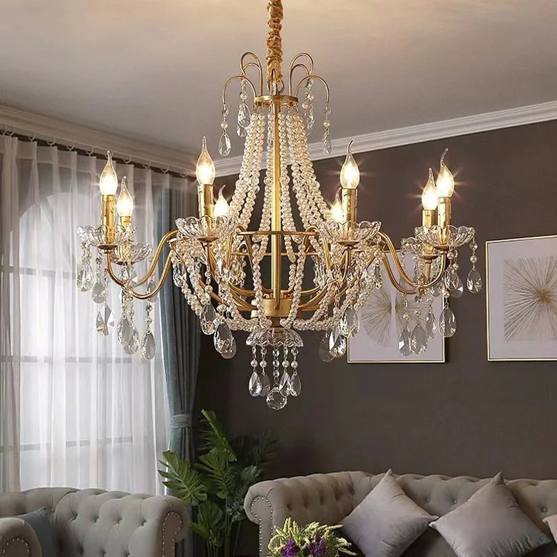 French Luxury Crystal Pendant Lights Ceiling Pendant Lamp Suspension Chandelier for Living Room Chandeliers Ceiling Light Lustre