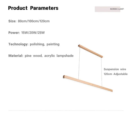 Nordic Long Wood Strip LED Pendant Light Dining Table Lamp Light Suspension Chandelier for Living Dining Room Lighting Fixture