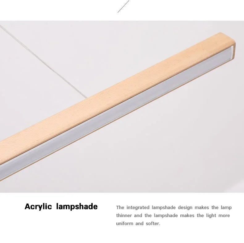 Nordic Long Wood Strip LED Pendant Light Dining Table Lamp Light Suspension Chandelier for Living Dining Room Lighting Fixture