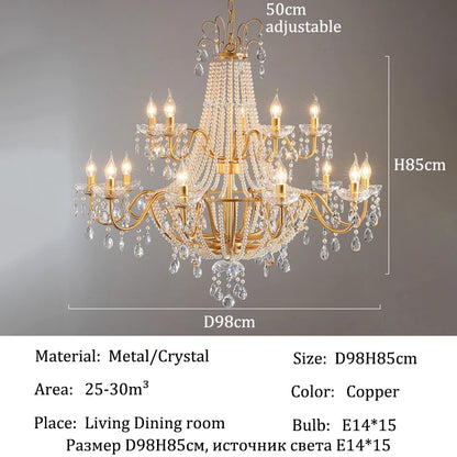 French Luxury Crystal Pendant Lights Ceiling Pendant Lamp Suspension Chandelier for Living Room Chandeliers Ceiling Light Lustre