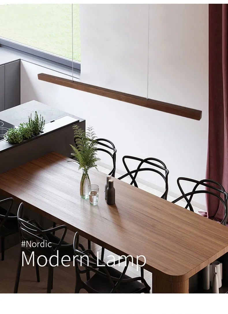 Nordic Long Wood Strip LED Pendant Light Dining Table Lamp Light Suspension Chandelier for Living Dining Room Lighting Fixture