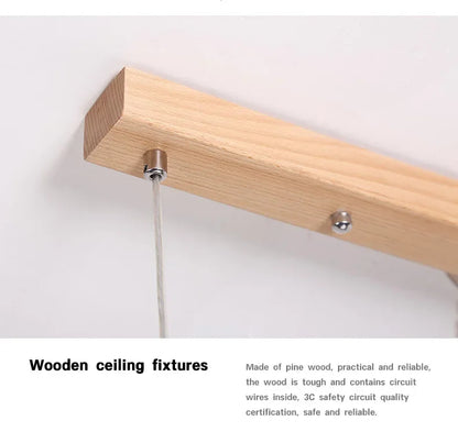 Nordic Long Wood Strip LED Pendant Light Dining Table Lamp Light Suspension Chandelier for Living Dining Room Lighting Fixture