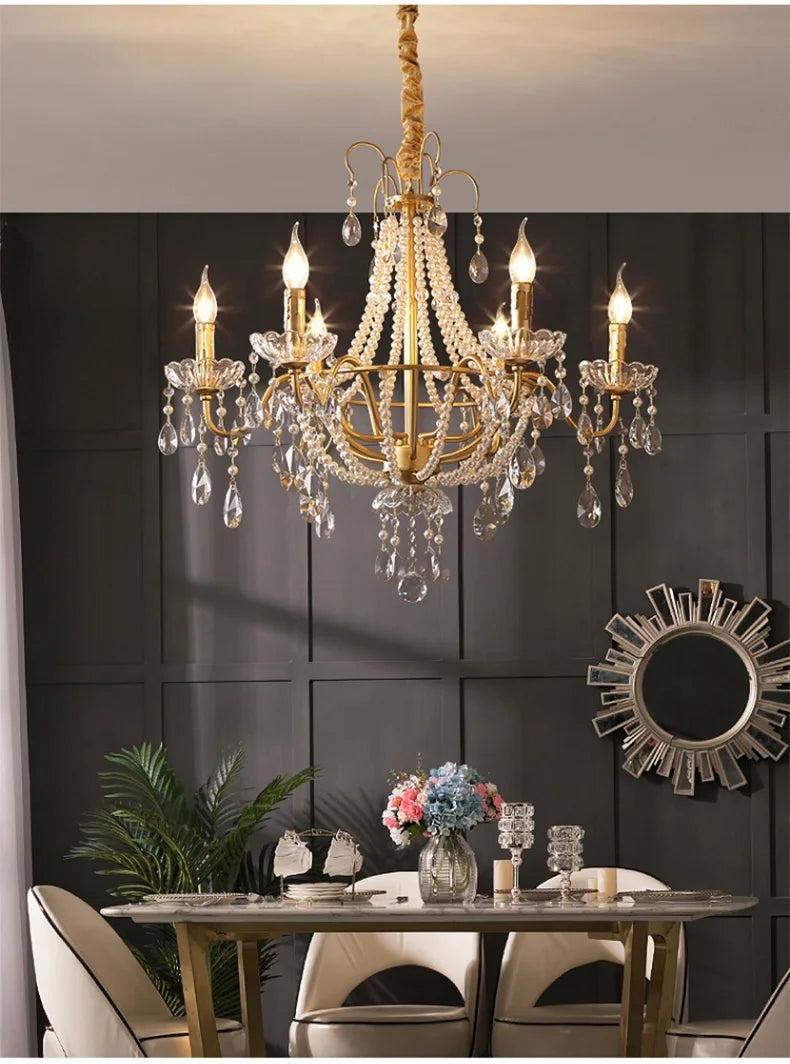 French Luxury Crystal Pendant Lights Ceiling Pendant Lamp Suspension Chandelier for Living Room Chandeliers Ceiling Light Lustre