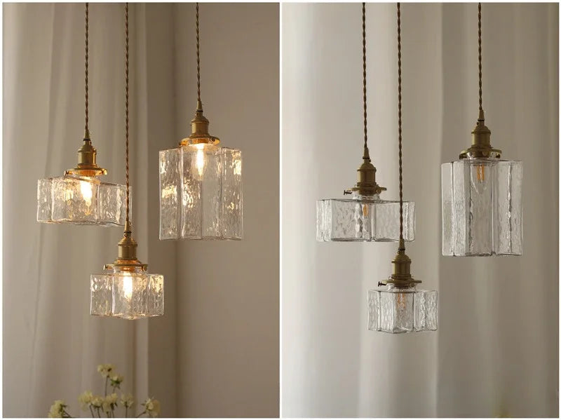 Modern New Style Malleolar Groove Glass Pendant Light Yellow Copper Dining Room Study Hotel Chandelier Lightingt E27 Home Decor