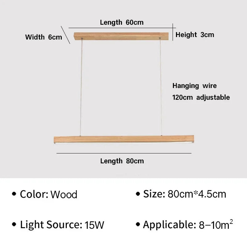 Nordic Long Wood Strip LED Pendant Light Dining Table Lamp Light Suspension Chandelier for Living Dining Room Lighting Fixture