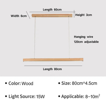 Nordic Long Wood Strip LED Pendant Light Dining Table Lamp Light Suspension Chandelier for Living Dining Room Lighting Fixture
