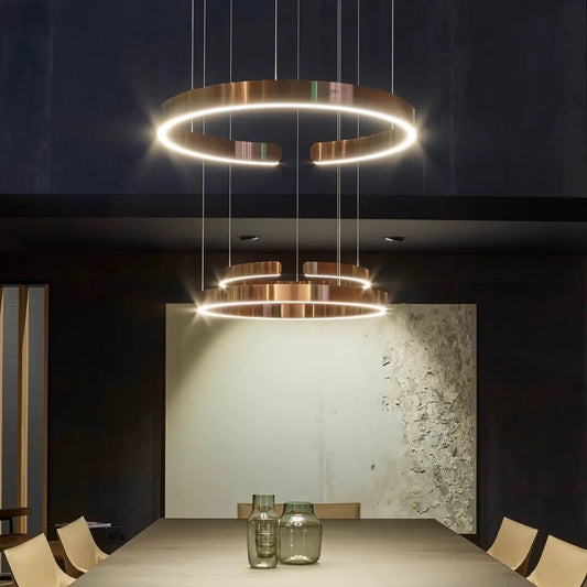 Modern Nordic LED Ring Chandeliers Minimalist Aluminum Pendant Lights Living Dining Room Home Restaurant Decor Hanging Lamps