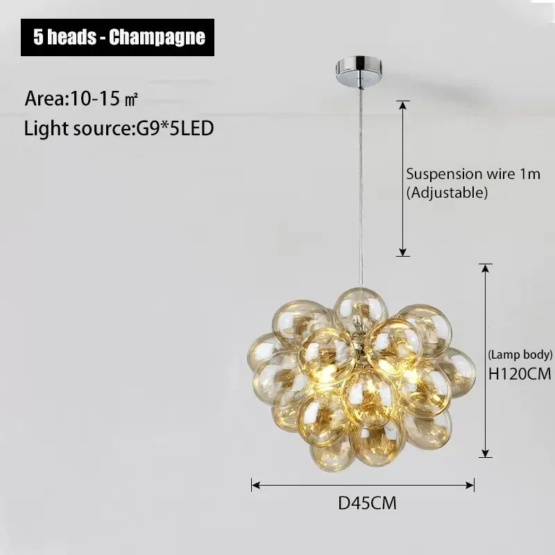 Nordic Balloon Bubble Lighting Boy Children's Bedroom Chandelier Living Room Model Restaurant Creative Ash Glass Pendant Lamp