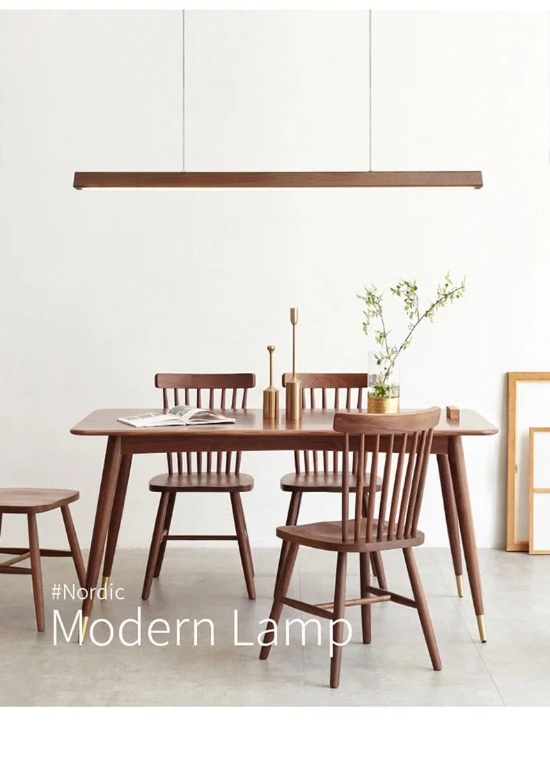 Nordic Long Wood Strip LED Pendant Light Dining Table Lamp Light Suspension Chandelier for Living Dining Room Lighting Fixture