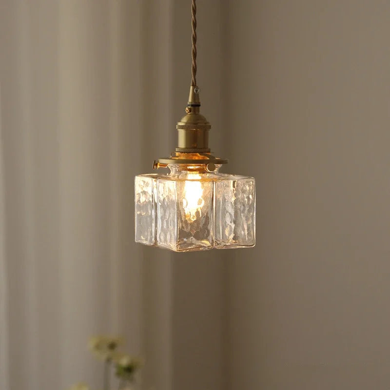 Modern New Style Malleolar Groove Glass Pendant Light Yellow Copper Dining Room Study Hotel Chandelier Lightingt E27 Home Decor