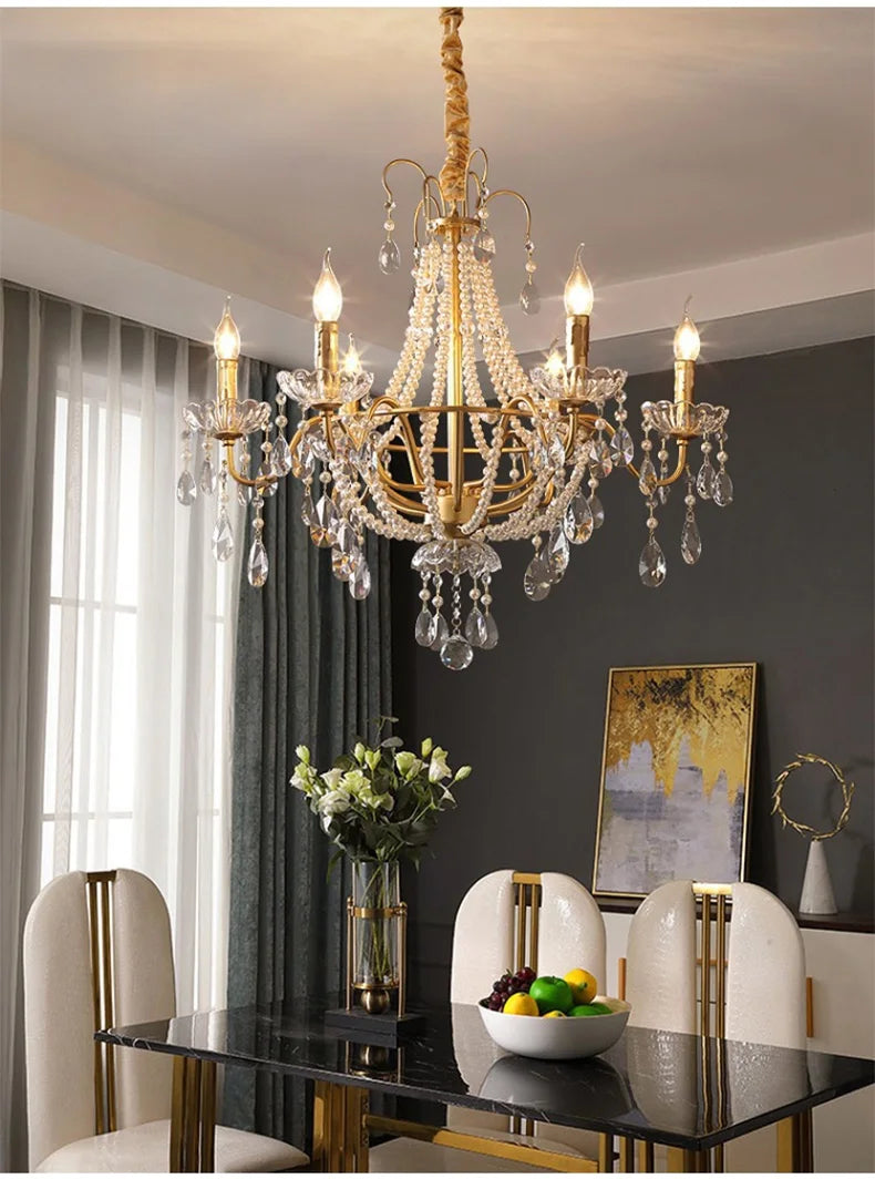 French Luxury Crystal Pendant Lights Ceiling Pendant Lamp Suspension Chandelier for Living Room Chandeliers Ceiling Light Lustre