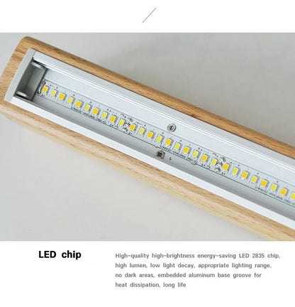 Nordic Long Wood Strip LED Pendant Light Dining Table Lamp Light Suspension Chandelier for Living Dining Room Lighting Fixture