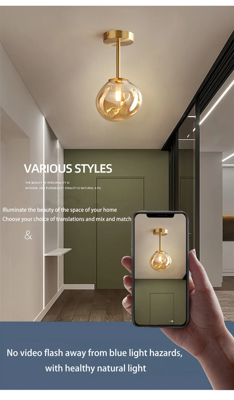 Modern LED Glass Ceiling Lights Home Indoor Chandeliers Ceiling Lamps Bedroom Aisle Corridor Lamp Lampara techo Lustre E27 Bulb