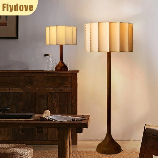 Wabi Sabi Style Living Room Solid Wood Floor Lamp Japanese Retro Homestay Bedroom Sofa Bedside Lighting Decoration Table Lamp