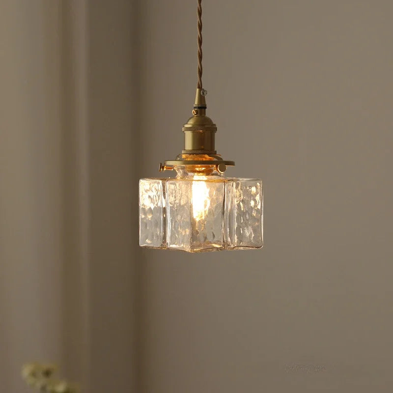 Modern New Style Malleolar Groove Glass Pendant Light Yellow Copper Dining Room Study Hotel Chandelier Lightingt E27 Home Decor