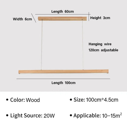 Nordic Long Wood Strip LED Pendant Light Dining Table Lamp Light Suspension Chandelier for Living Dining Room Lighting Fixture