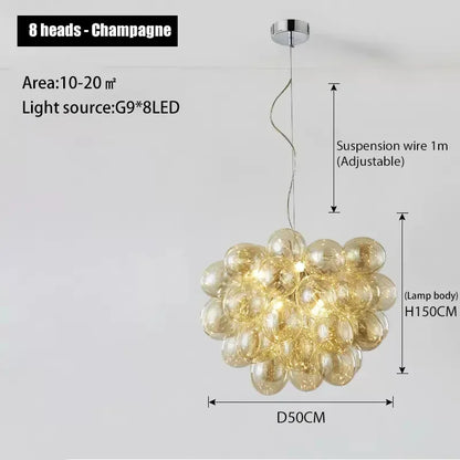 Nordic Balloon Bubble Lighting Boy Children's Bedroom Chandelier Living Room Model Restaurant Creative Ash Glass Pendant Lamp