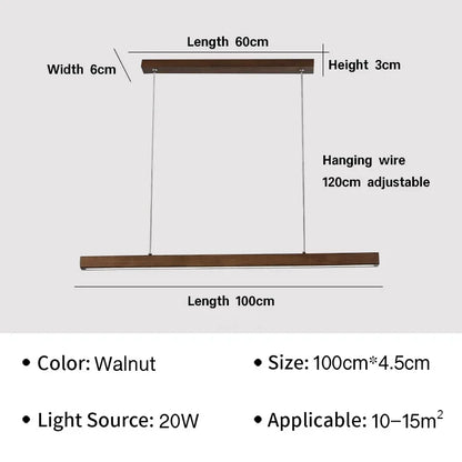 Nordic Long Wood Strip LED Pendant Light Dining Table Lamp Light Suspension Chandelier for Living Dining Room Lighting Fixture