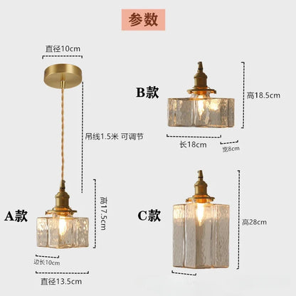 Modern New Style Malleolar Groove Glass Pendant Light Yellow Copper Dining Room Study Hotel Chandelier Lightingt E27 Home Decor