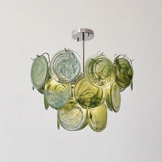 French Vintage Glass Chandelier Murano Dark Green Crystal Pendant Light for Living Room Bedroom Dining Room Decor Hanging Lamp