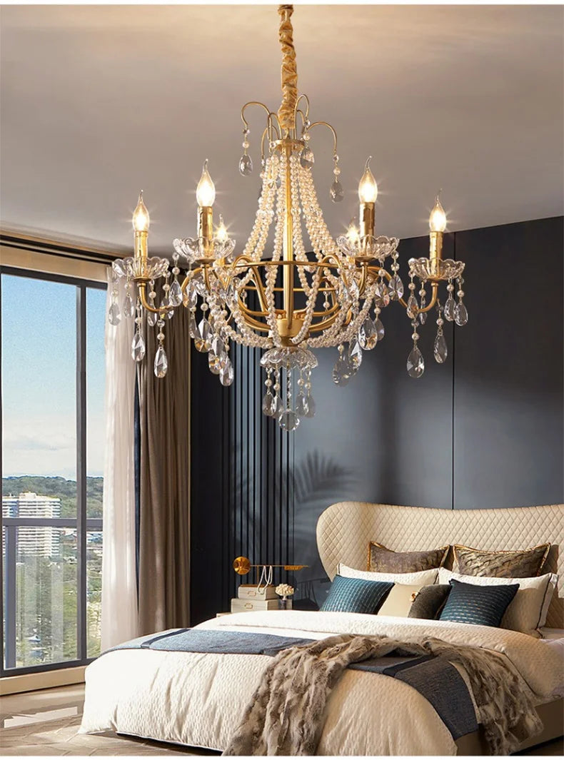 French Luxury Crystal Pendant Lights Ceiling Pendant Lamp Suspension Chandelier for Living Room Chandeliers Ceiling Light Lustre