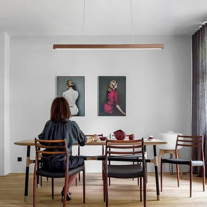 Nordic Long Wood Strip LED Pendant Light Dining Table Lamp Light Suspension Chandelier for Living Dining Room Lighting Fixture