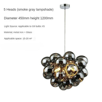Nordic Balloon Bubble Lighting Boy Children's Bedroom Chandelier Living Room Model Restaurant Creative Ash Glass Pendant Lamp