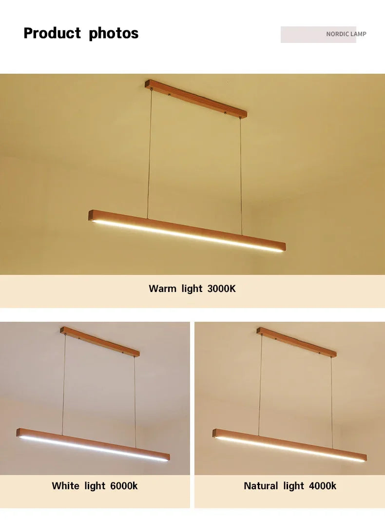 Nordic Long Wood Strip LED Pendant Light Dining Table Lamp Light Suspension Chandelier for Living Dining Room Lighting Fixture