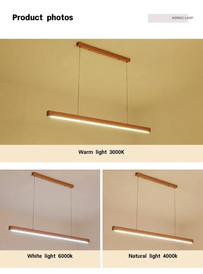 Nordic Long Wood Strip LED Pendant Light Dining Table Lamp Light Suspension Chandelier for Living Dining Room Lighting Fixture