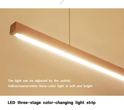 Nordic Long Wood Strip LED Pendant Light Dining Table Lamp Light Suspension Chandelier for Living Dining Room Lighting Fixture