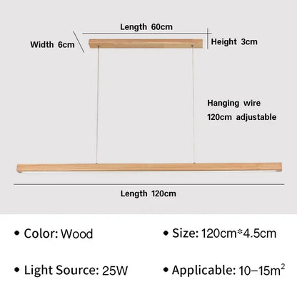 Nordic Long Wood Strip LED Pendant Light Dining Table Lamp Light Suspension Chandelier for Living Dining Room Lighting Fixture