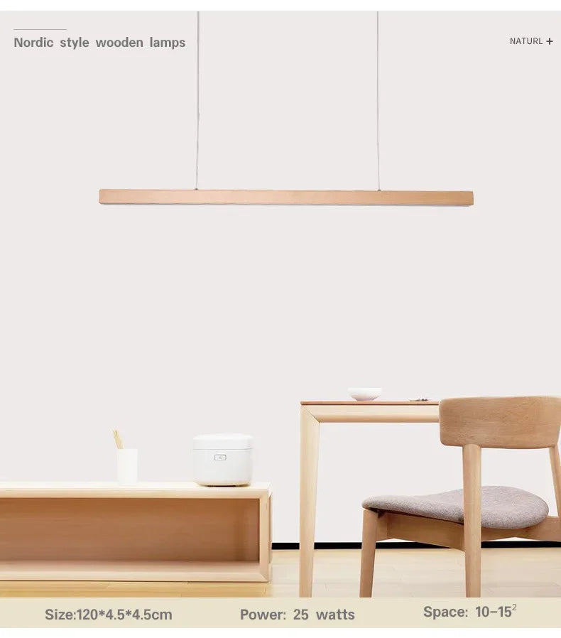 Nordic Long Wood Strip LED Pendant Light Dining Table Lamp Light Suspension Chandelier for Living Dining Room Lighting Fixture