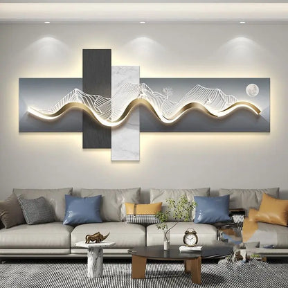 Abstract mountain and sea sofa background wall painting light with light ambience luminous hanging picture high-grade LED lights