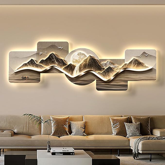 Abstract mountain and sea sofa background wall painting light with light ambience luminous hanging picture high-grade LED lights