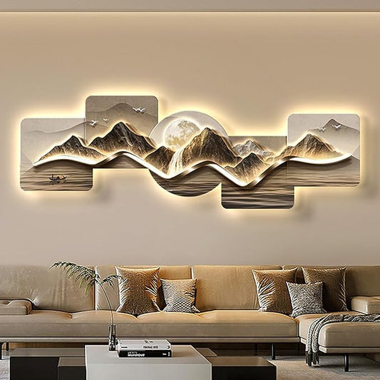 Abstract mountain and sea sofa background wall painting light with light ambience luminous hanging picture high-grade LED lights