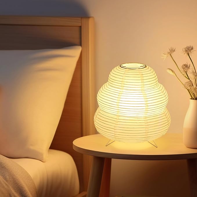 Japanese Design Paper Table Lamp Tripod Rice Paper Table Lamp Japanese Style Lantern Lamp Led Desk Lamp for Bedroom